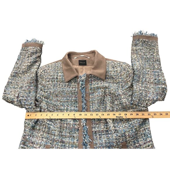 Madeleine Womens Blazer Blue Tweed & Taupe Faux Suede Jacket Size XL - Picture 5 of 7